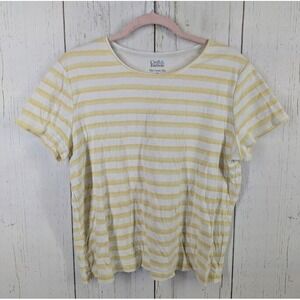 Croft Barrow‎ Size XL The Classic Tee White Yellow Stripe Short Sleeve Top